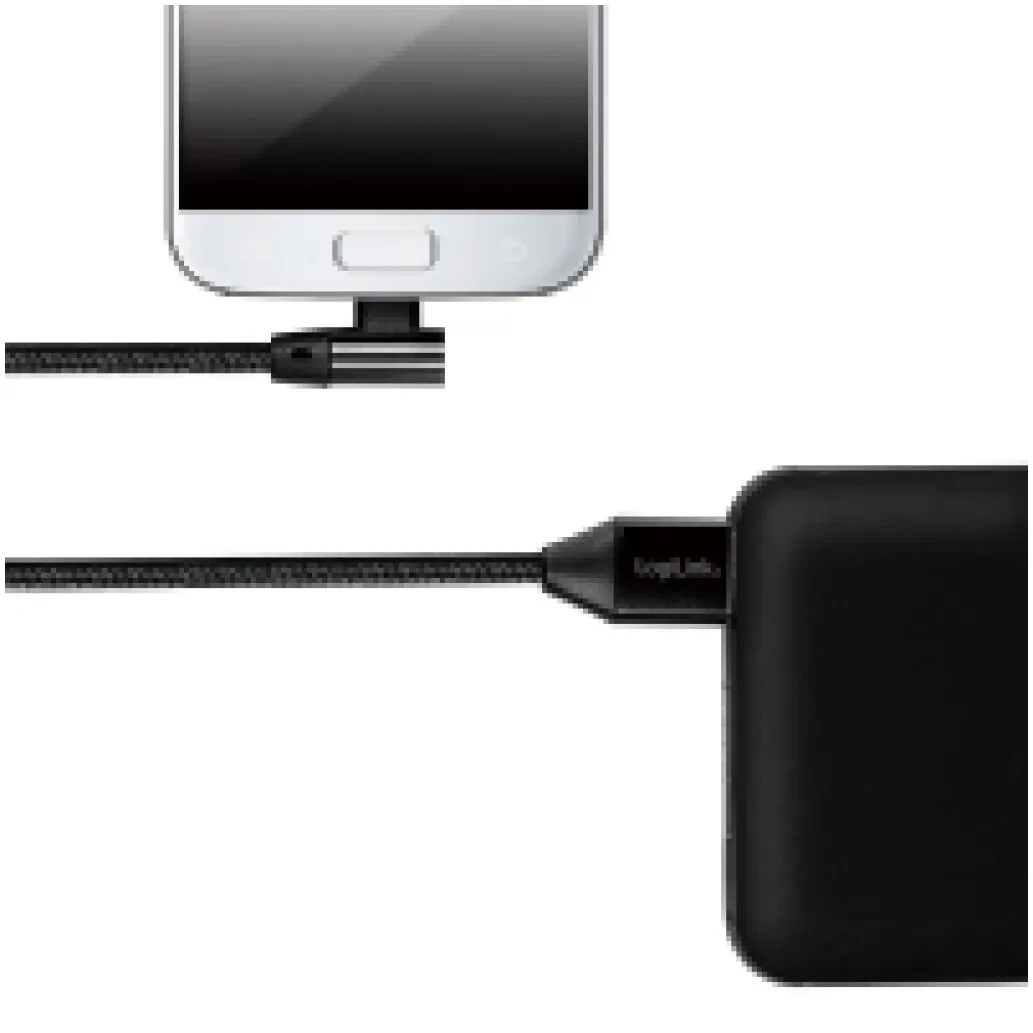 Kabel USB A => B micro tekstil ovoj 0,30m 90° (za mobitele) LogiLink črn (CU0141) EOLS-P