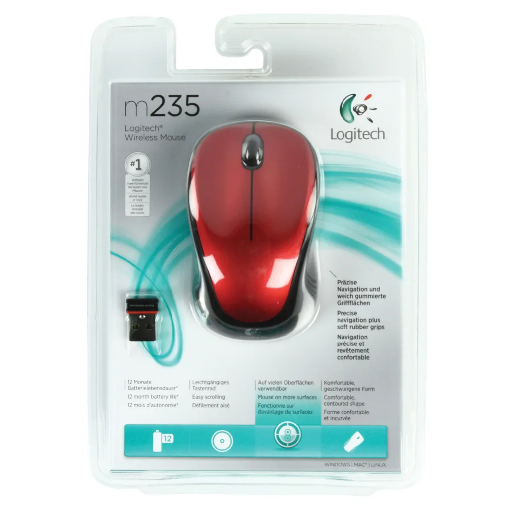 Miš Logitech NoteBook Brezžična M235 optična nano rdeča (910-002496)