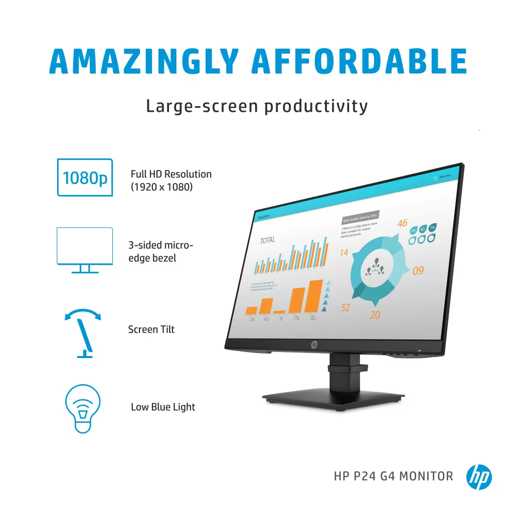 Monitor HP 60,4 cm (23,8") P24 G4 1920x1080 IPS 5ms VGA HDMI DisplayPort 3H NTSC72%