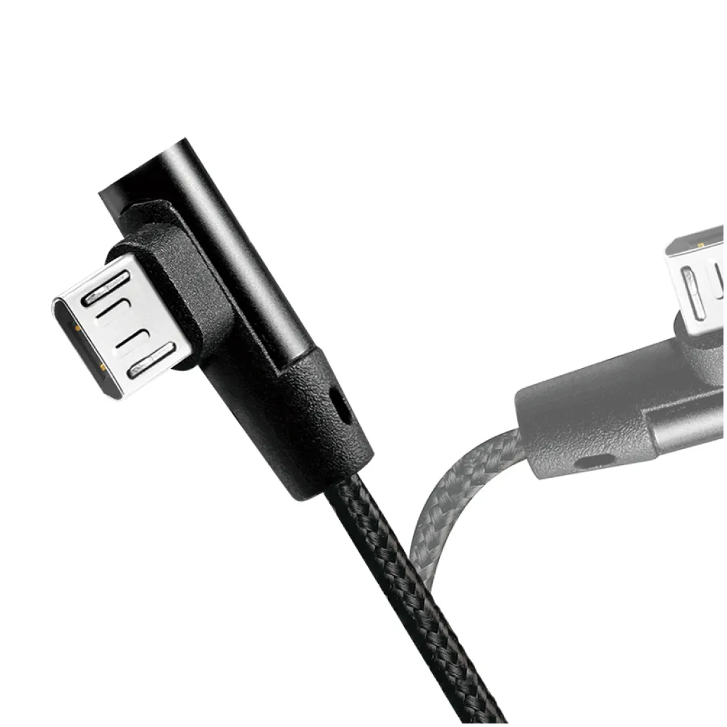 Kabel USB A => B micro tekstil ovoj 1,00m 90° (za mobitele) LogiLink črn (CU0142) EOLS-P