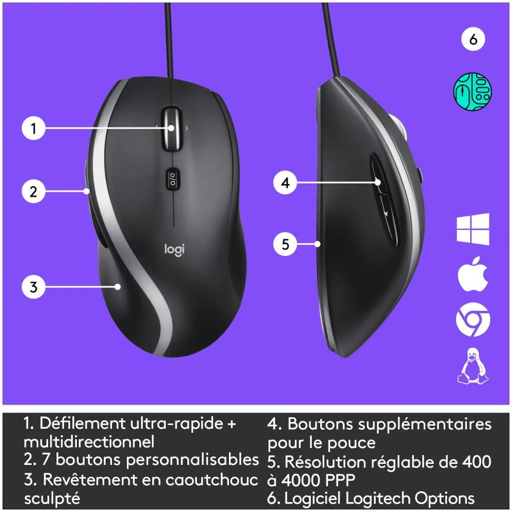 Miš Logitech USB M500s optična črna High Precision Optical Tracking 4000DPI (910-005784)