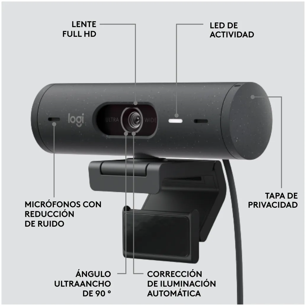 Spletna kamera Logitech BRIO 500 4MP FHD 30FPS 90° USB-C grafitna Autofokus 4xdigitalni zoom dvojni mikrofon pokrov za lečo (960-001422)