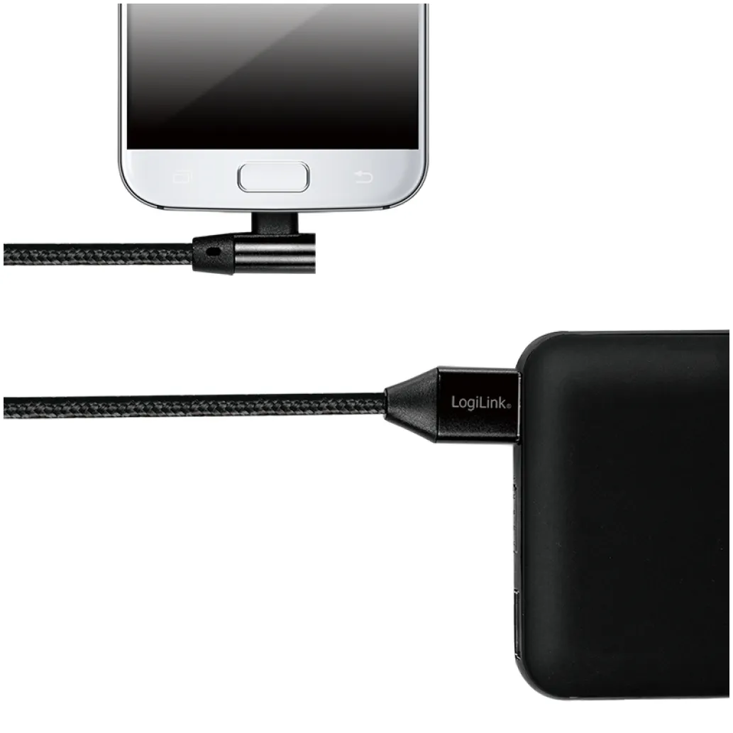 Kabel USB A => B micro tekstil ovoj 1,00m 90° (za mobitele) LogiLink črn (CU0142) EOLS-P