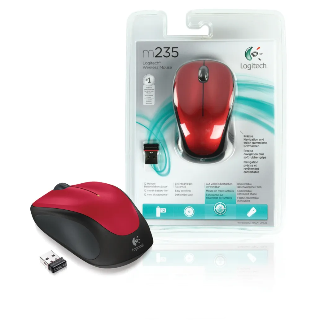 Miš Logitech NoteBook Brezžična M235 optična nano rdeča (910-002496)