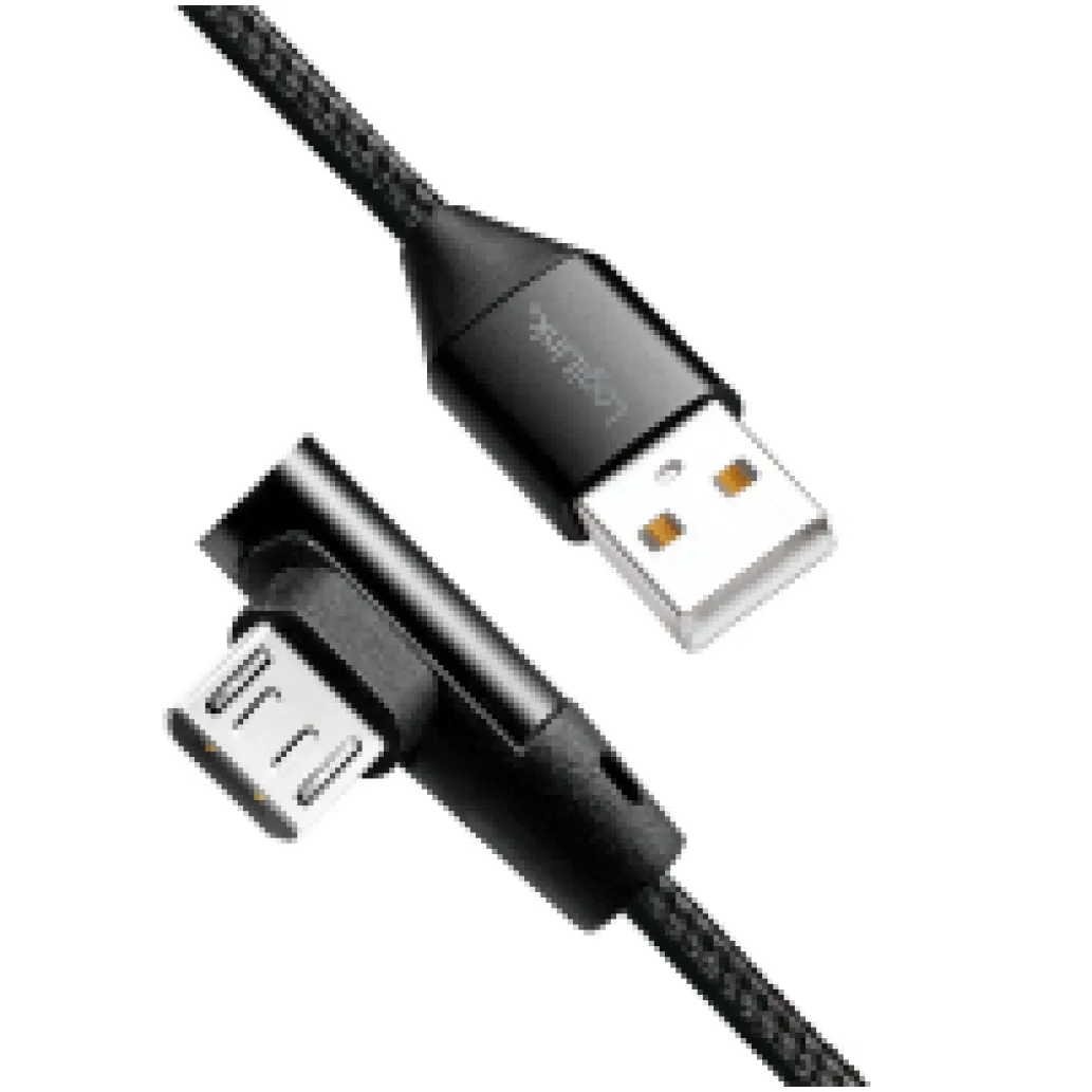 Kabel USB A => B micro tekstil ovoj 0,30m 90° (za mobitele) LogiLink črn (CU0141) EOLS-P