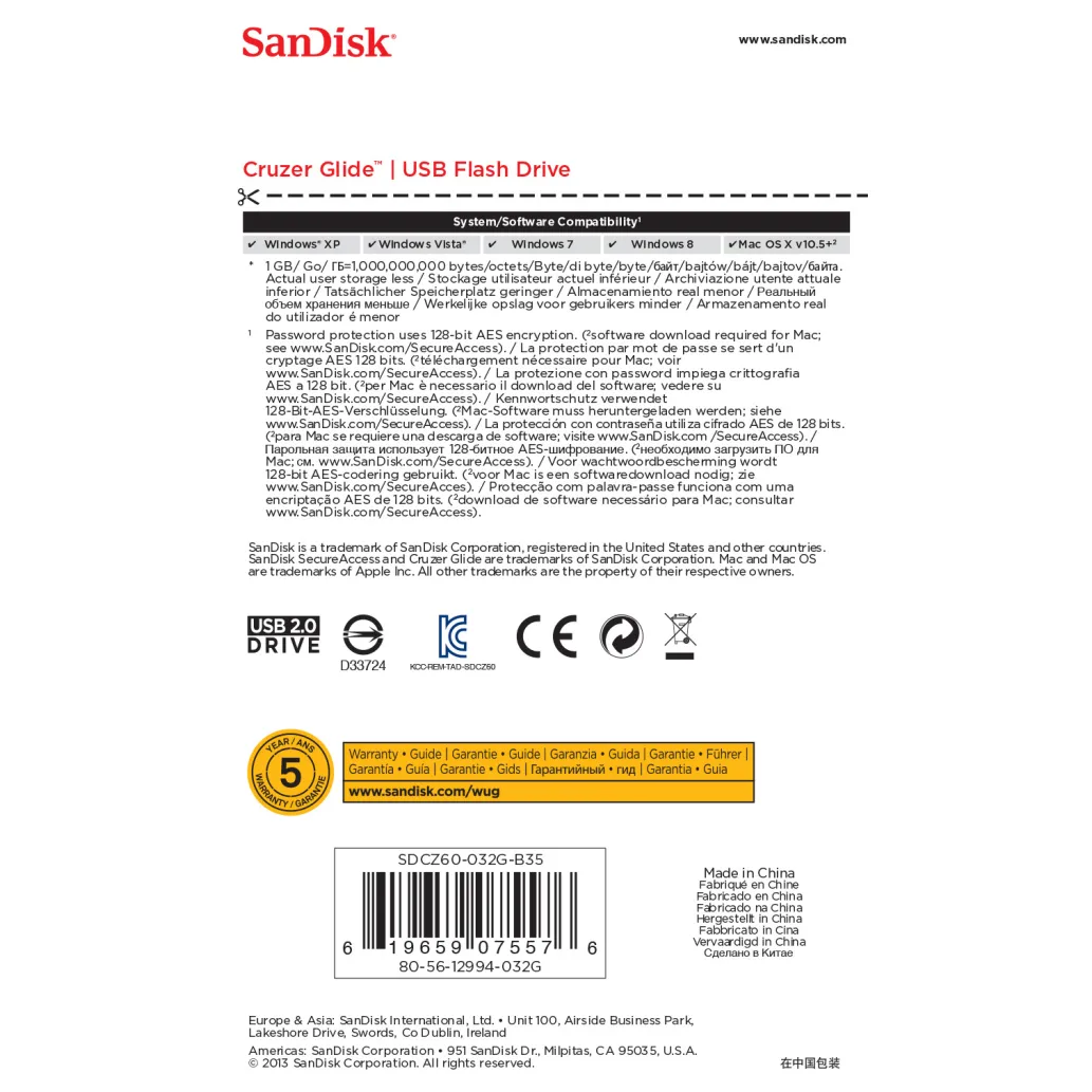 Spominski ključek 32GB USB 2.0 Sandisk Cruzer GLIDE 9MB/s plastičen drsni črn rdeč (SDCZ60-032G-B35)