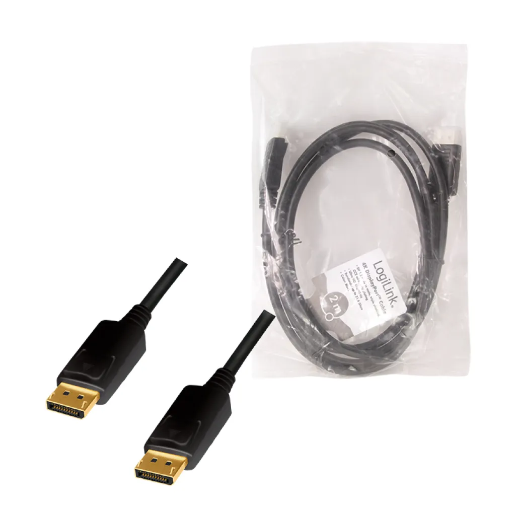 Kabel DisplayPort(m)=>DisplayPort(m) v1.2 2,00m 4K/60Hz CCS pozlačeni konektorji črn LogiLink (CD0101)