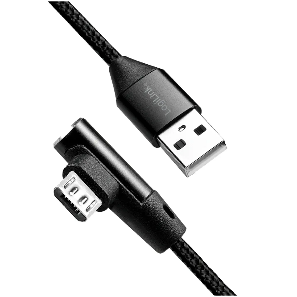 Kabel USB A => B micro tekstil ovoj 1,00m 90° (za mobitele) LogiLink črn (CU0142) EOLS-P