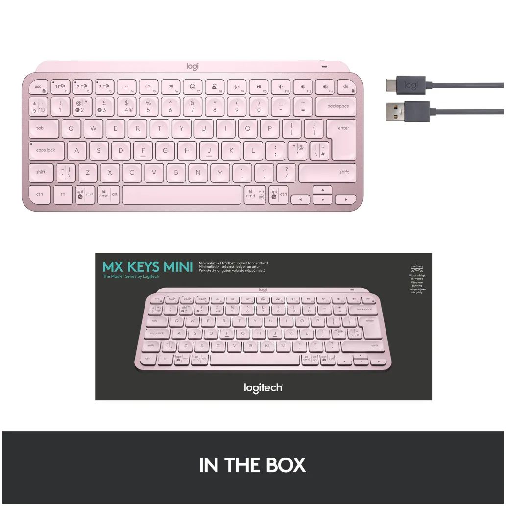 Tipkovnica brezžična Logitech MX Keys Mini US international | SLO gravura roza LED osvetlitev (920-010500)