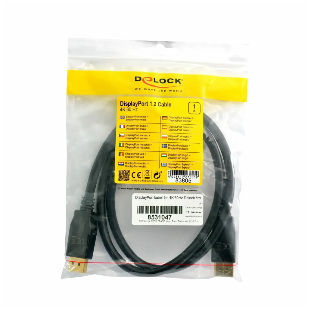 Kabel DisplayPort(m) => DisplayPort(m) 4K/60Hz 1,00m Delock črn (83805)