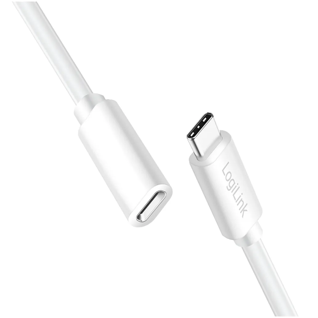 Kabel USB-C(m) => USB-C(ž) 2.0 podaljšek 2,0m 100W 5A/20V 480Mbps bel LogiLink (CU0221)