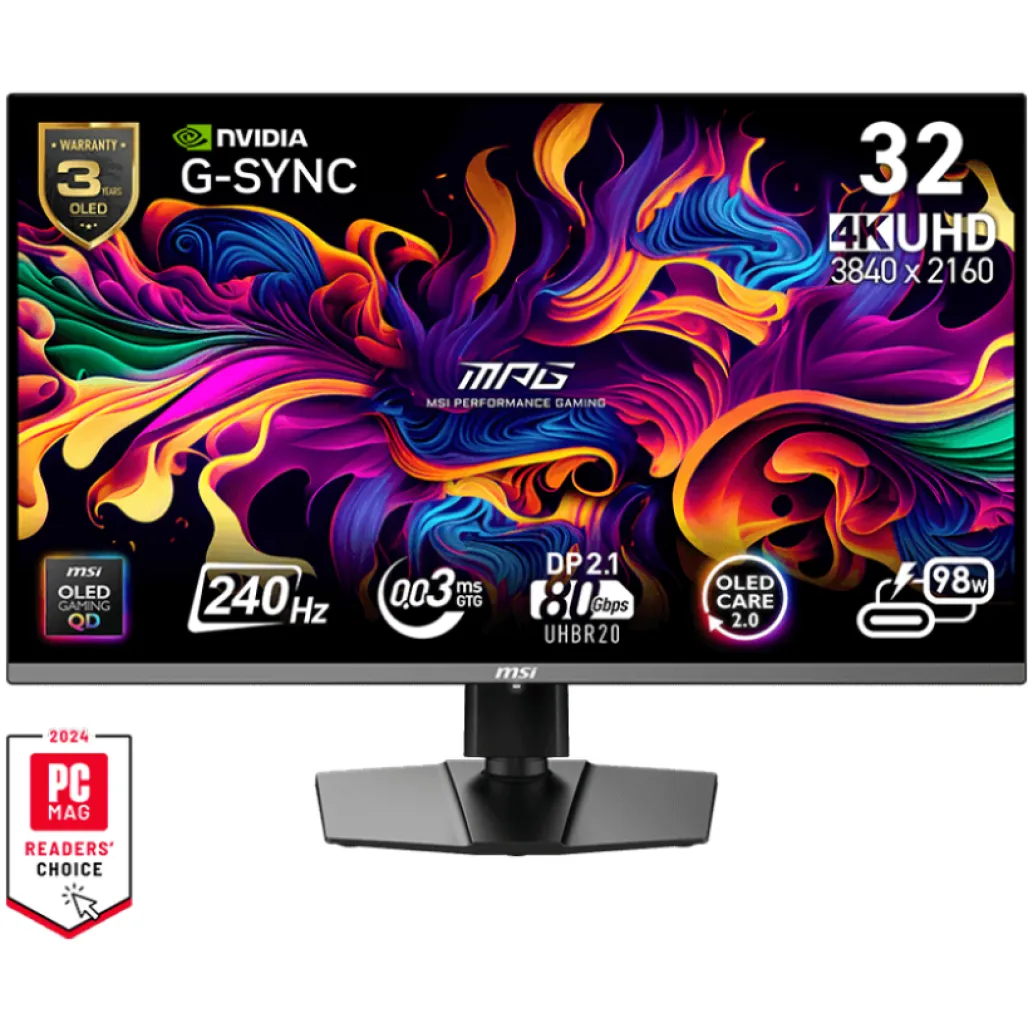 Monitor MSI 80 cm (31,5") MPG 322URX 3840x2160 Gaming 240Hz QD-OLED 0,03ms 2xHDMI DisplayPort USB-C 98W 2xUSB3.0 Pivot DCI-P3-99% G-Sync Compatible MPG