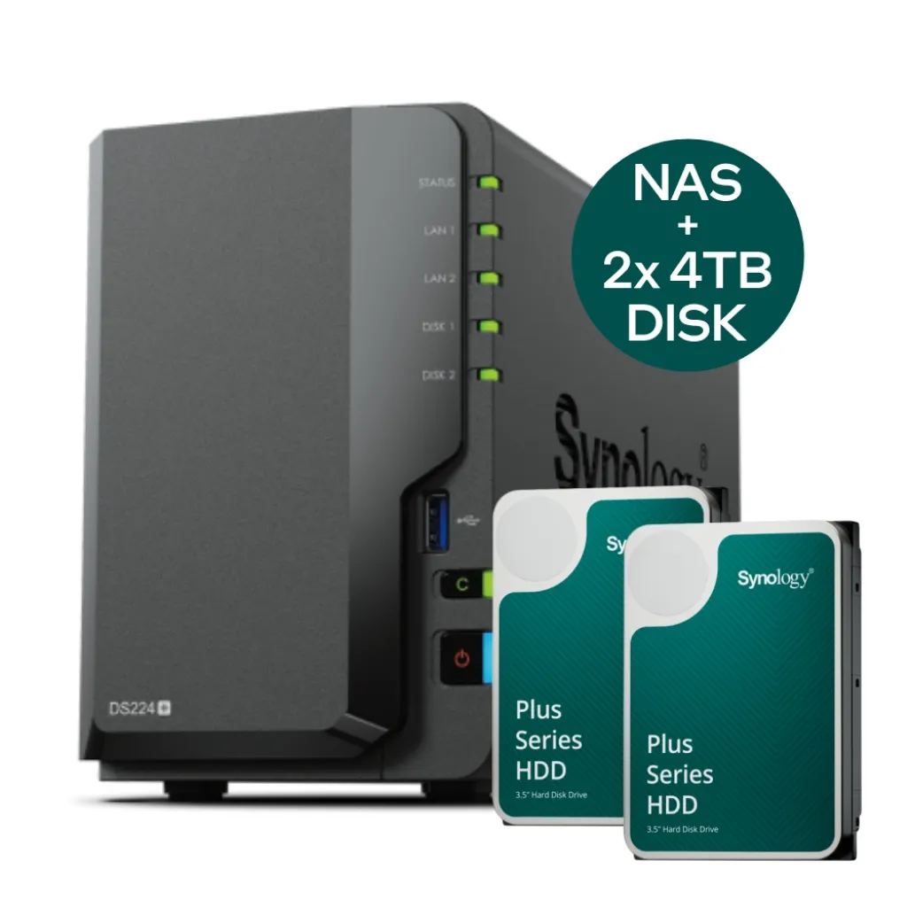 NAS ohišje Synology DS224+ z 2x 4TB diskom HAT3300-4T