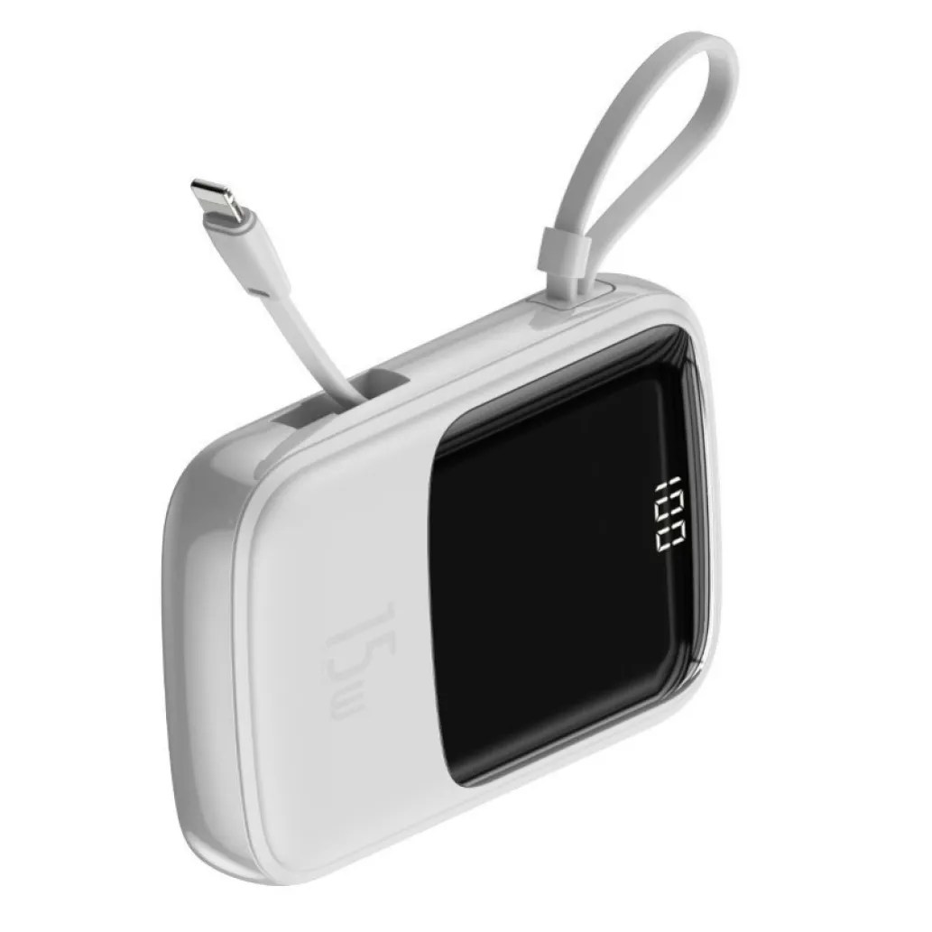 Prenosna baterija Baseus Qpow z Lightning kablom 10.000 mAh 15W 2x USB-A 1x USB-C - bela