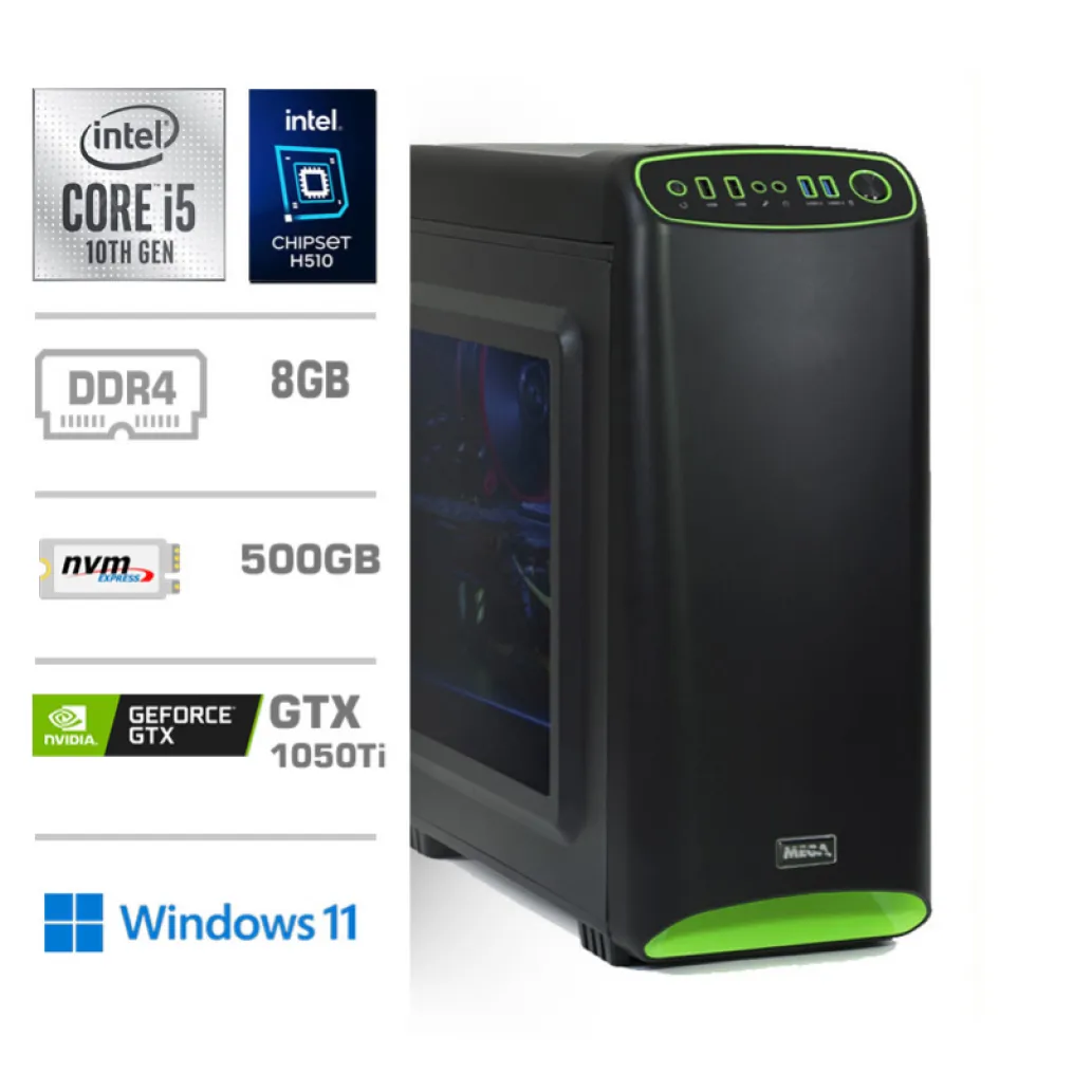 Računalnik MEGA MT 4000S i5-10400F/H510/8GB/500GB/GTX1050Ti-4GB-HDMI /350W-87%/Win11Home