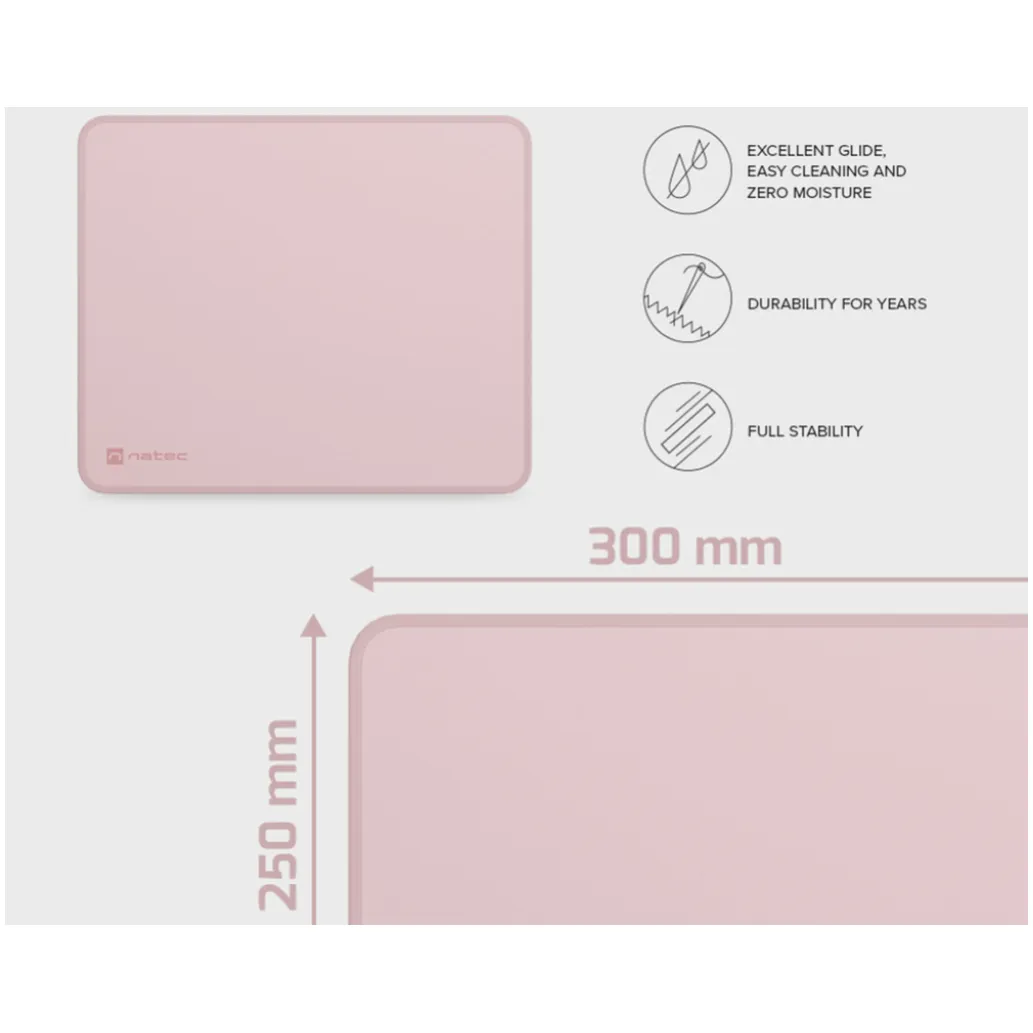 Podloga za miško NATEC tkanina 300x250mm Colors M vodoodporna roza (POD-NAT-COLORS-M-P)