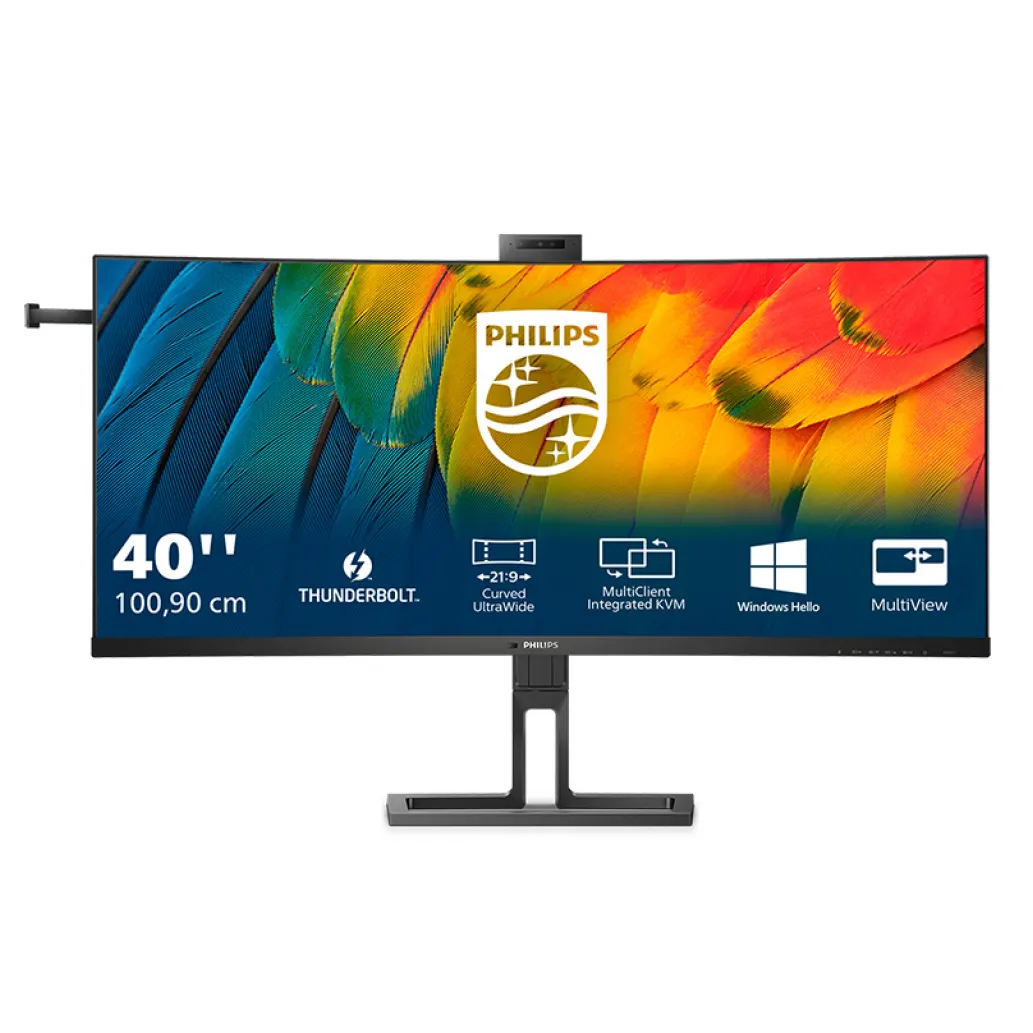 Monitor Philips 101,6 cm (40,0") 40B1U6903CH 5120x2160 Curved 75Hz IPS 4ms 2xHDMI DisplayPort Thunderbolt4 USB-C 90W 4xUSB3.2 HAS Kamera Zvočniki 2x5W DCI-P3-98% SeparateSync RJ45 KVM HDR10
