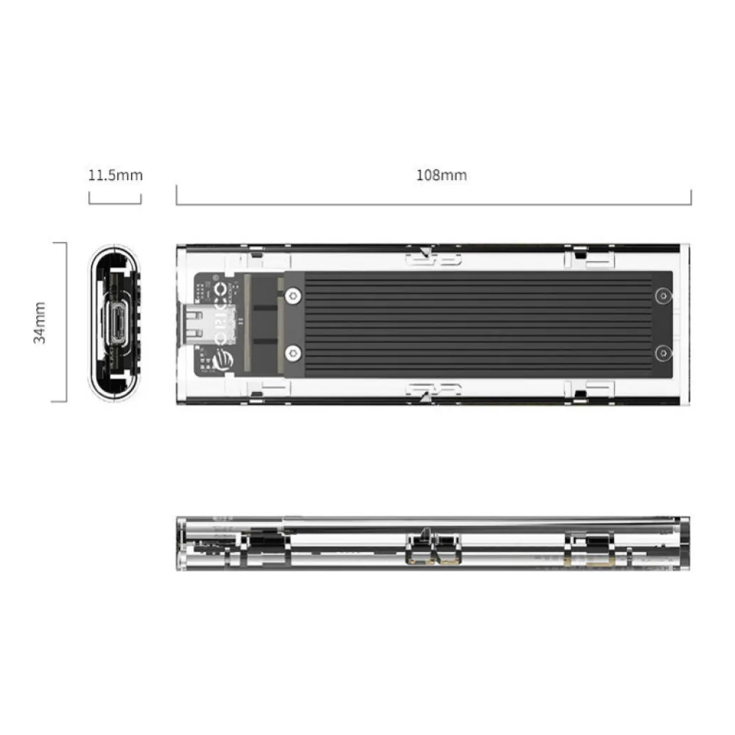 Ohišje za SSD disk M.2 => USB-C PCIe NVMe USB 3.1 Gen2 Type-C Orico - črn (TCM2-C3-BK-BP)