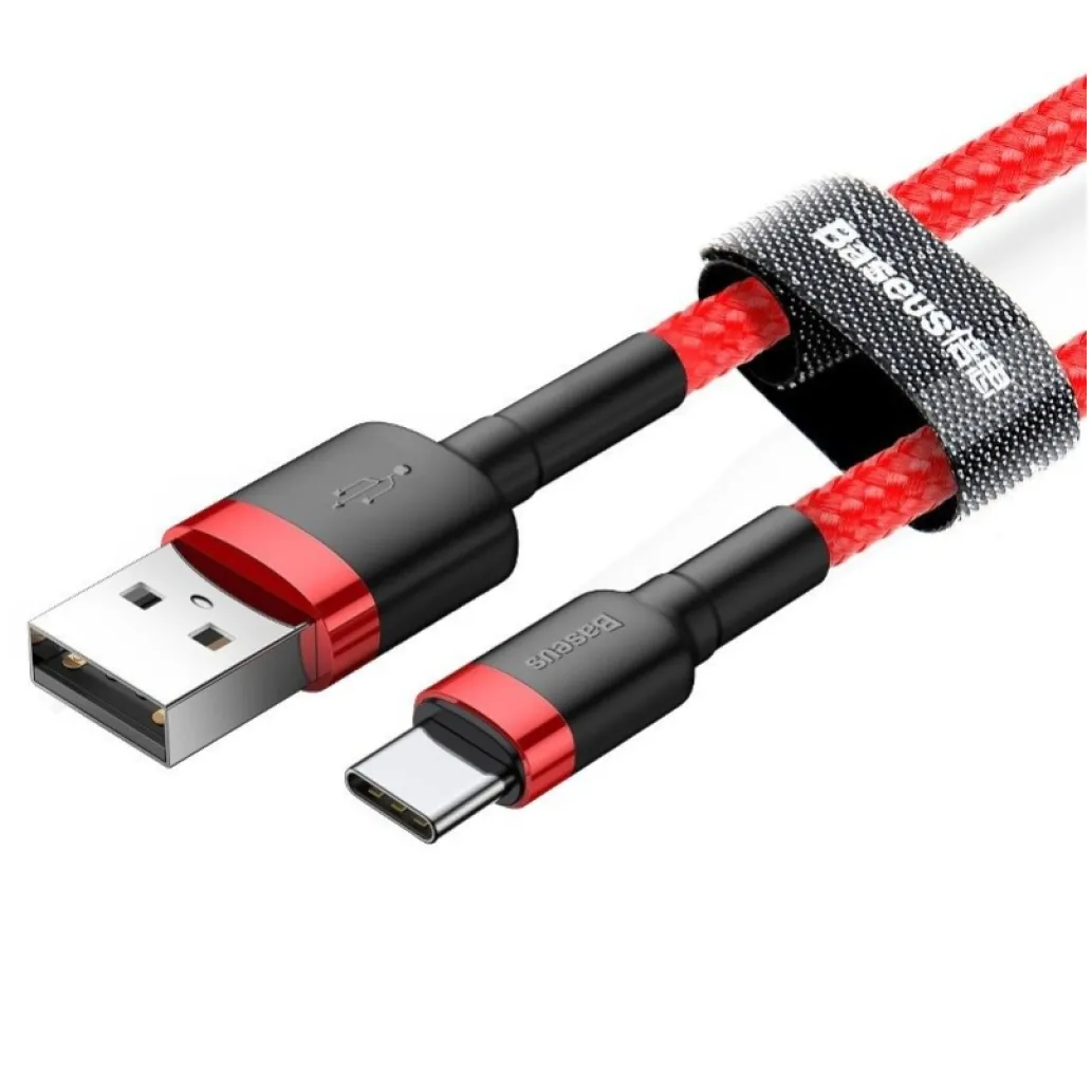 Kabel USB-C => USB-A 2.0 tekstil ovoj 1,00m 3A Baseus Cafule - rdeč (CATKLF-B09)