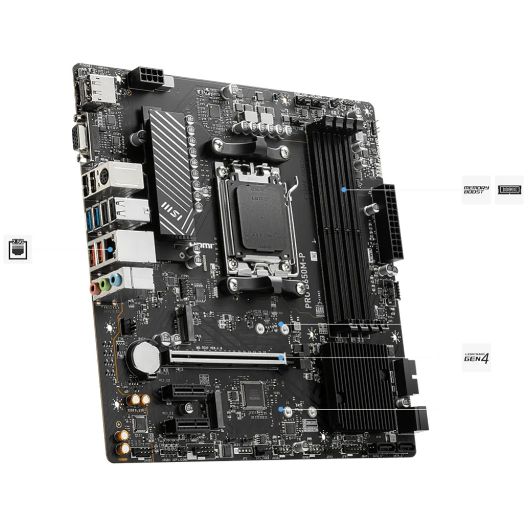 Osnovna plošča AM5 MSI PRO B650M-P microATX 1xVGA 1xHDMI 2.1 1xDisplayPort 1.4