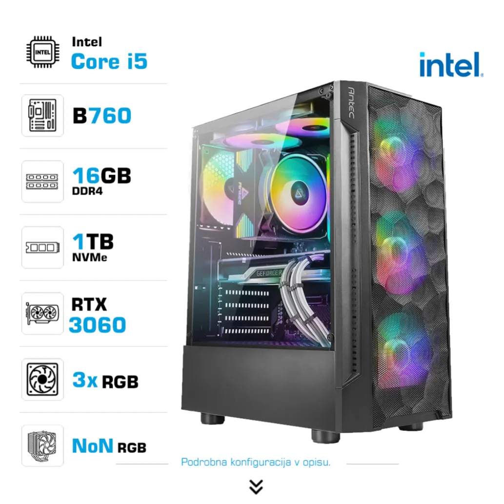Računalnik MEGA TWR S7 i5-12400F/RTX3060/16GB/1TB-4.0/750W/Brez OS RGB