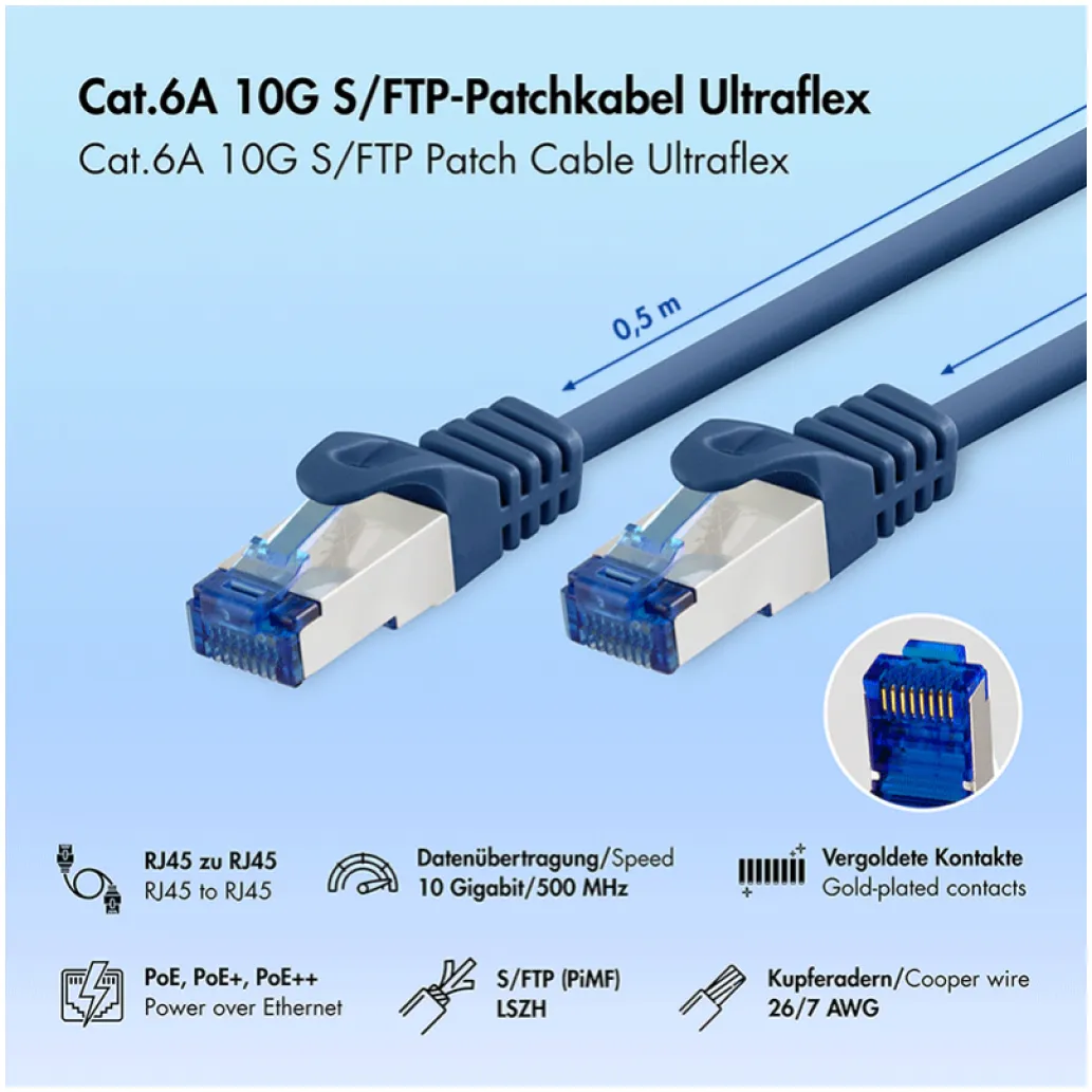KABEL PATCH SFTP Cat 6A 1,00m RJ45 10Gbit LogiLink Ultraflex moder (C6A036S)