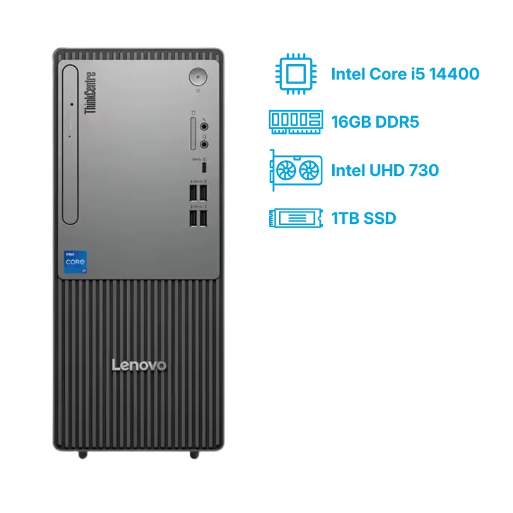 Računalnik Lenovo Tower TC Neo 50t i5-14400/B760/16GB-DDR5/16GB/1TB/-/CR/Intel 730 HDMI DP USB-C/RJ45/180W-85%/Win11Pro siva 12UD000YPB