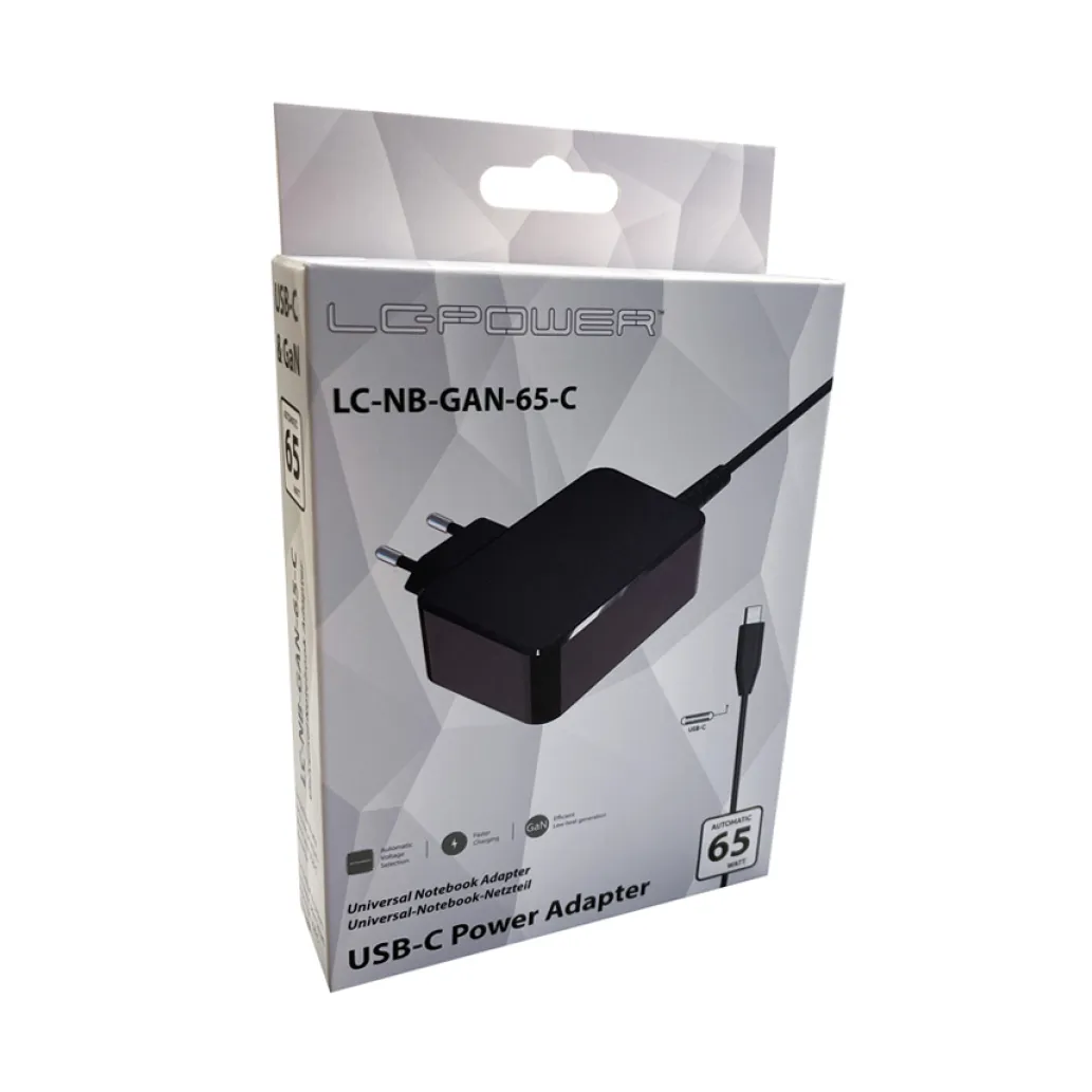 Napajalnik za prenosnik univerzalni 65W LC Power USB-C (LC-NB-GAN-65-C)