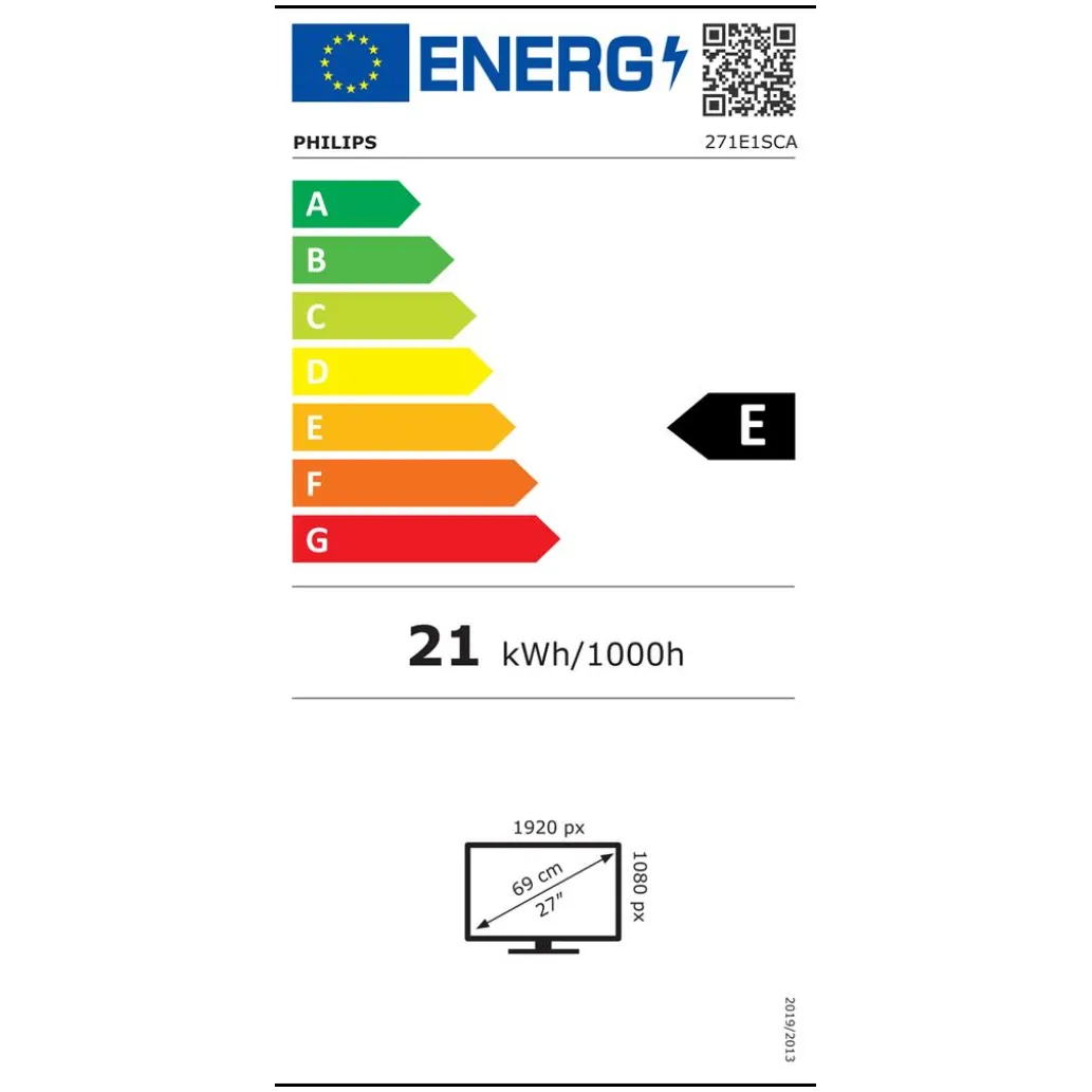 Monitor Philips 68,5 cm (27,0") 271E1SCA 1920x1080 75Hz 4ms VA VGA HDMI zvočniki 3H sRGB100% AdaptiveSync