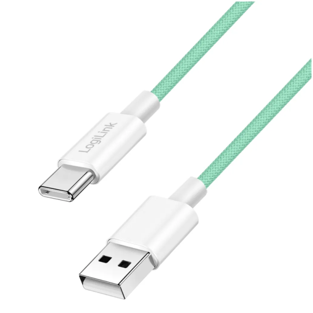 Kabel USB-C (m) => USB-A (m) 2.0 najlon ovoj 1,50m 60W 3A/20V 480Mbps PD3 zelen LogiLink(CU0328)