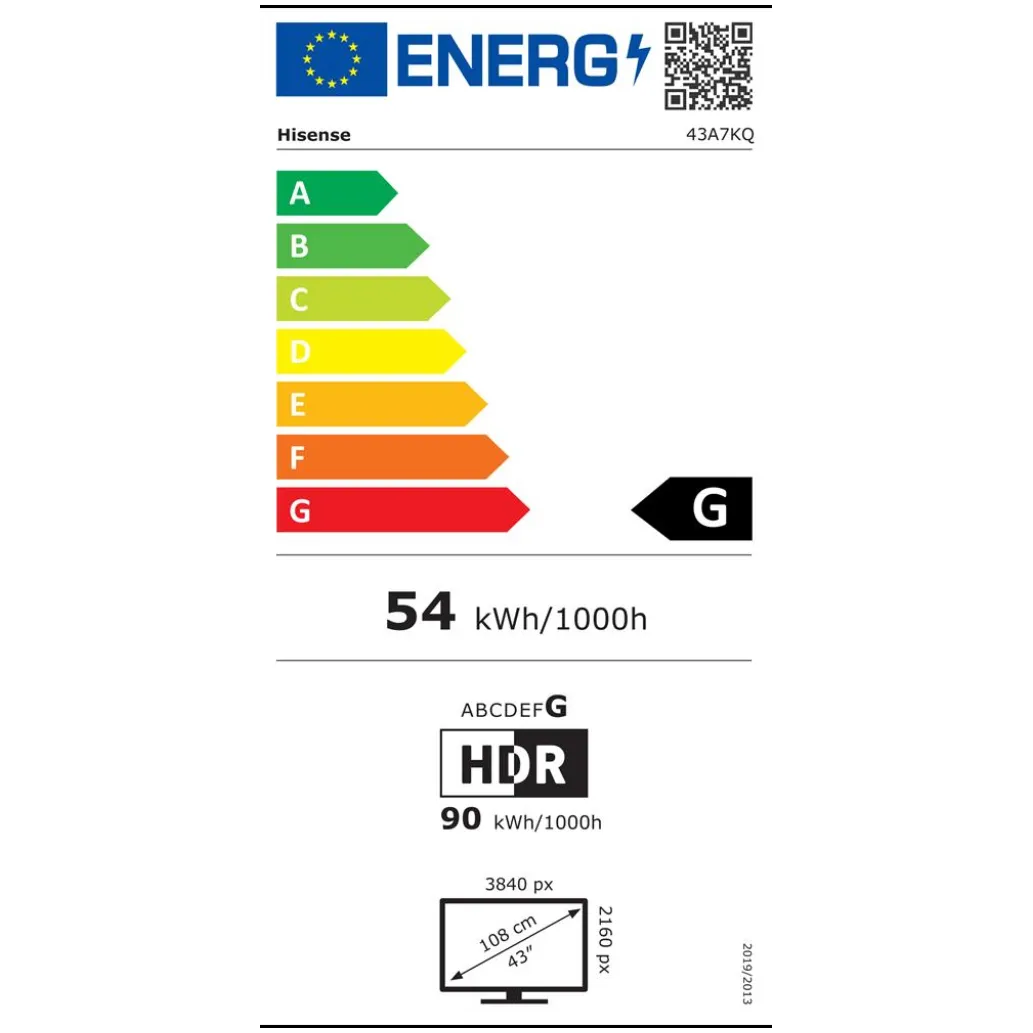 TV sprejemnik Hisense 43,0" 109,2 cm 43A7KQ 3840x2160 QLED SMART 3xHDMI 2xUSB BT WiFi 50Hz HDR10+