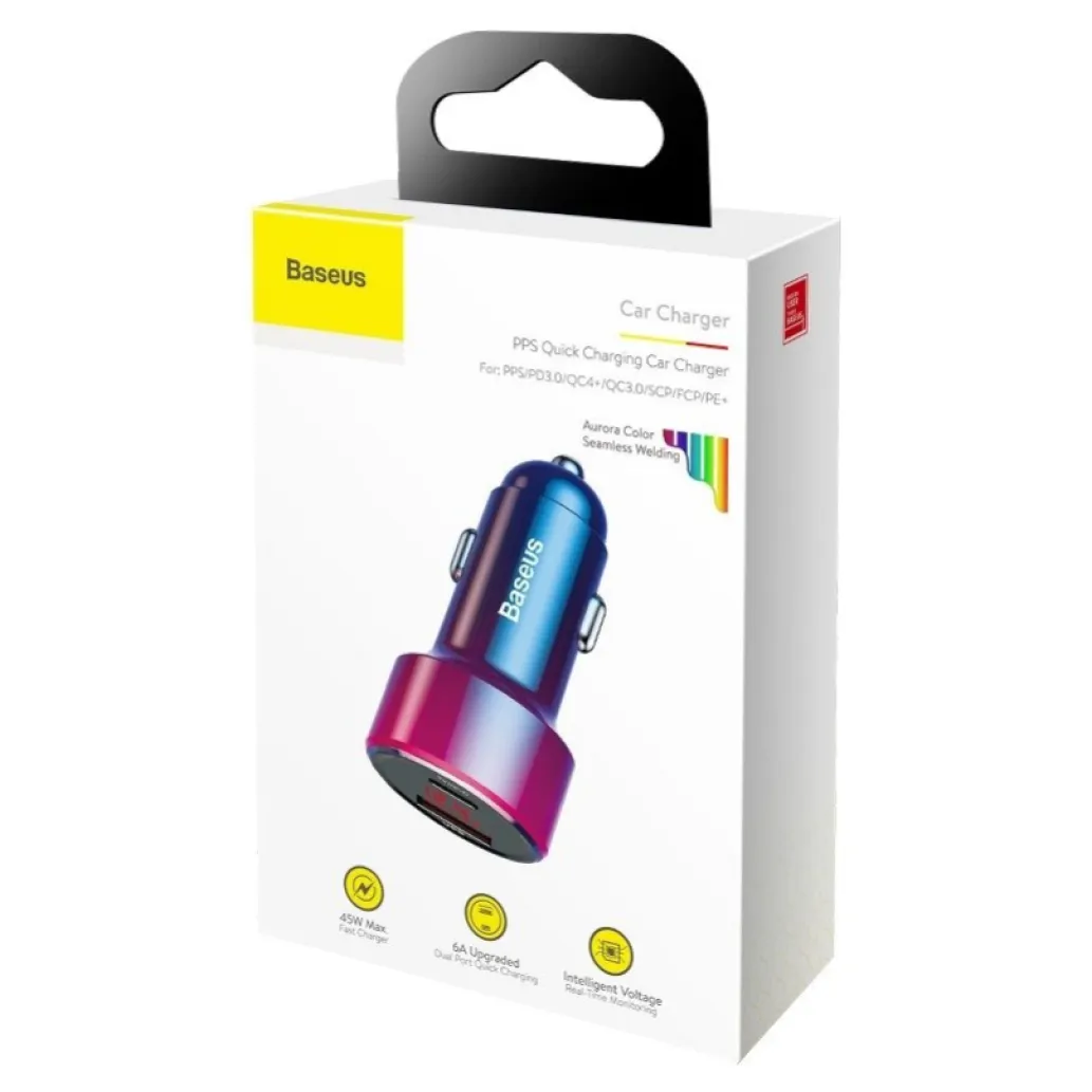 Avto polnilec 12V/24V => USB-A + USB-C 45W PD + QC4 Baseus - rdeč/črn (CCMLC20C-09) EOLS-P