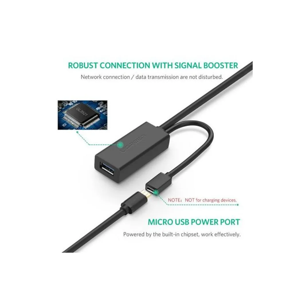 Kabel USB-A => USB-A 3.0 Podaljšek 5m Ugreen z B micro napajanjem (10321)