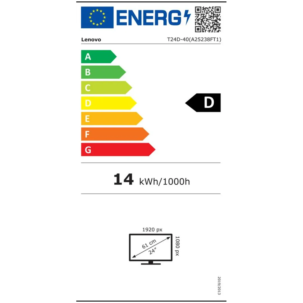 Monitor Lenovo 60,5 cm (23,8") T24D-40 1920x1080 120Hz IPS 4ms HDMI DisplayPort USB-C 100W DP-Out 3xUSB3.2 USB-C-Out Pivot Zvočniki sRGB99% RJ45 ThinkVision