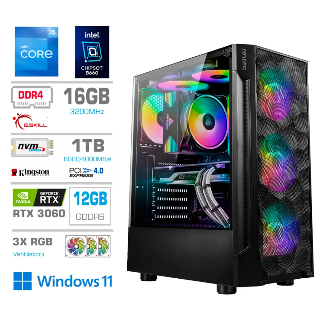 Računalnik MEGA TWR S7 i5-12400F/RTX3060/16GB/1TB-4.0/750W/Win11Home