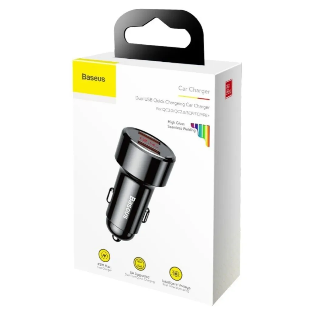 Avto polnilec 12V/24V => 2x USB-A 45W QC3 Baseus - črn (CCMLC20A-01)