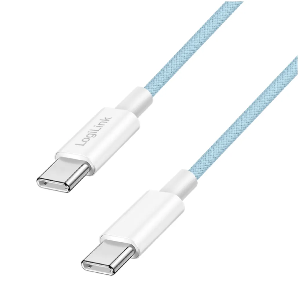Kabel USB-C (m) => USB-C (m) 2.0 najlon ovoj 1,0m 60W 3A/20V 480Mbps PD3 moder LogiLink(CU0350)