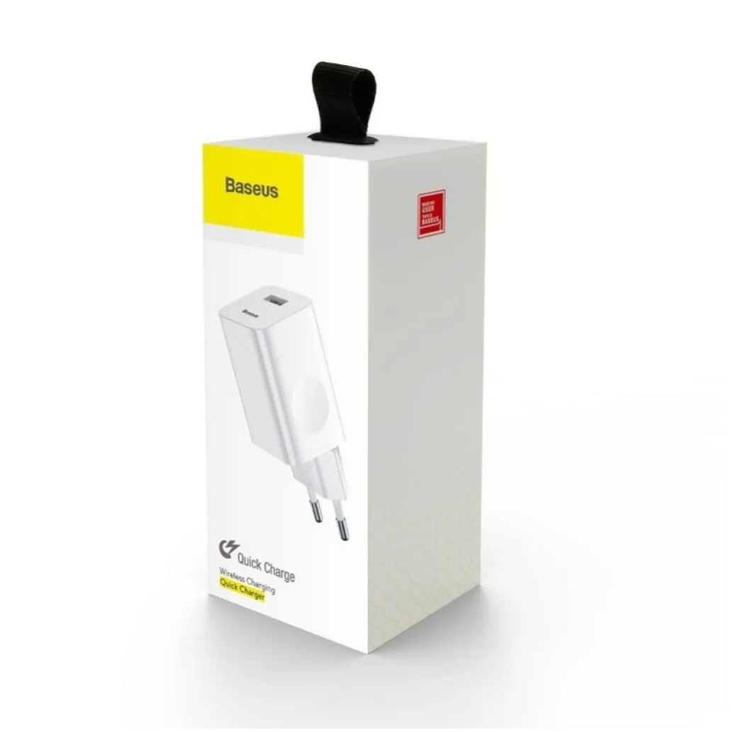 Hišni polnilec 100-240V => 1x USB-A (ž) 24W za mobilni telefon ali tablični računalnik Baseus QC3 - bel (CCALL-BX02)