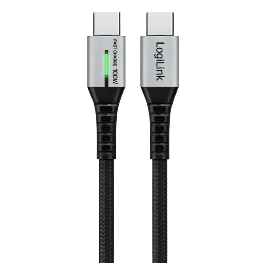 Kabel USB-C (m) => USB-C (m) 3.2 Gen2x2 najlon ovoj 1,5m 240W 5A/48V 20Gbps 4K LED črn LogiLink (CU0443)