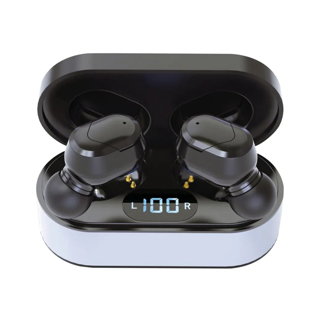 Slušalke brezžične ušesne Bluetooth stereo Platinet Sport True Wireless s prenosnim polnilnim etuijem z LED zaslonom vibe črne (PM1050)