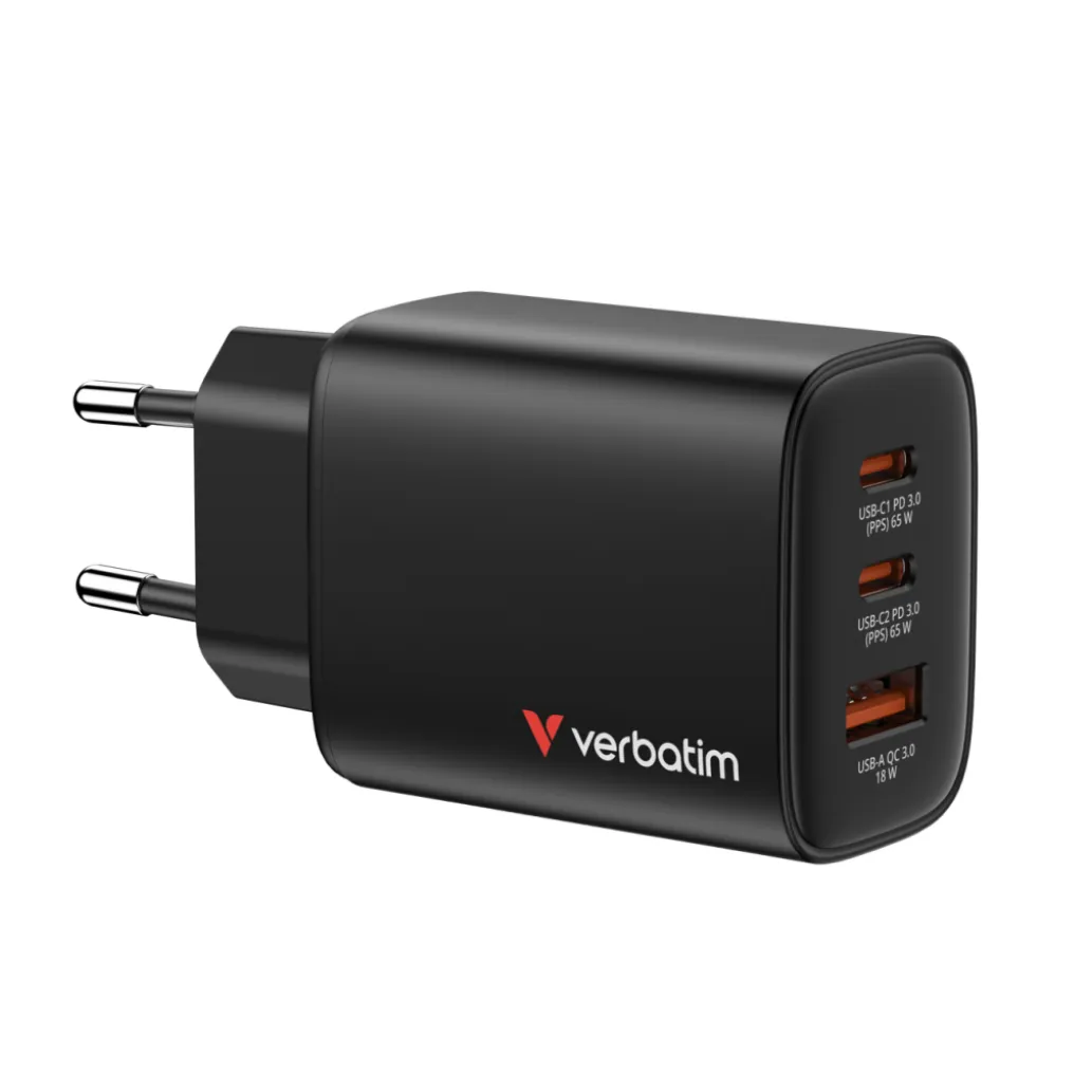 Hišni polnilec 100-240V => 2xUSB-C USB-A 65W Verbatim črn (32352)