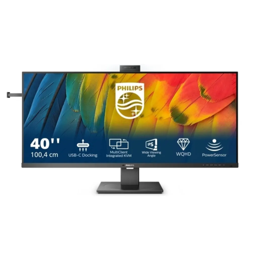 Monitor Philips 101,6 cm (40) 40B1U5601H 3440x1440 120Hz IPS 4ms HDMI DisplayPort 2xUSB-C 100W DP-Out 4xUSB3.2 HAS Kamera Zvočniki 3H sRGB121% KVM RJ45 HDR10 Serija 5000 Kamera