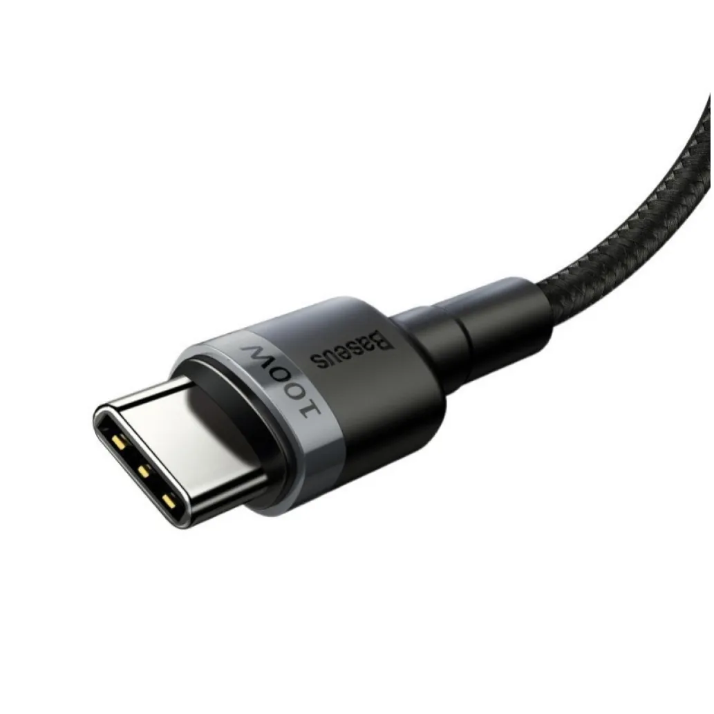 Kabel USB-C => USB-C tekstil ovoj 2,00m 20V/5A 100W PD2 Baseus Cafule črn/siv (CATKLF-ALG1)