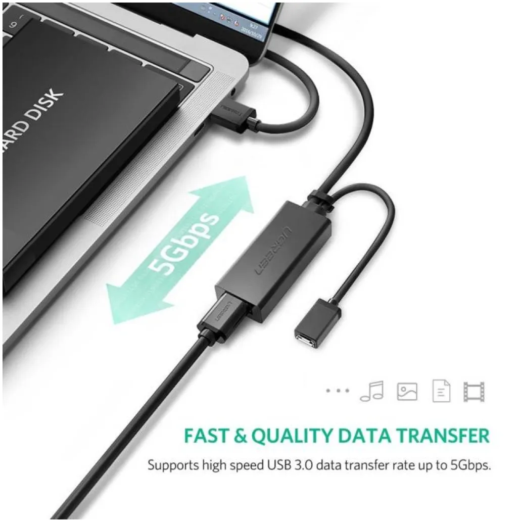 Kabel USB-A => USB-A 3.0 Podaljšek 5m Ugreen z B micro napajanjem (10321)