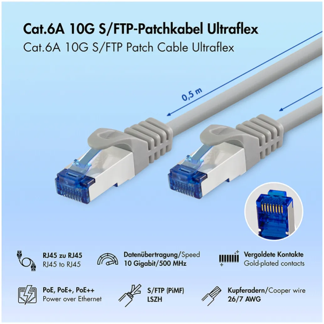 KABEL PATCH SFTP Cat 6A 1,00m RJ45 10Gbit LogiLink Ultraflex siv (C6A032S)