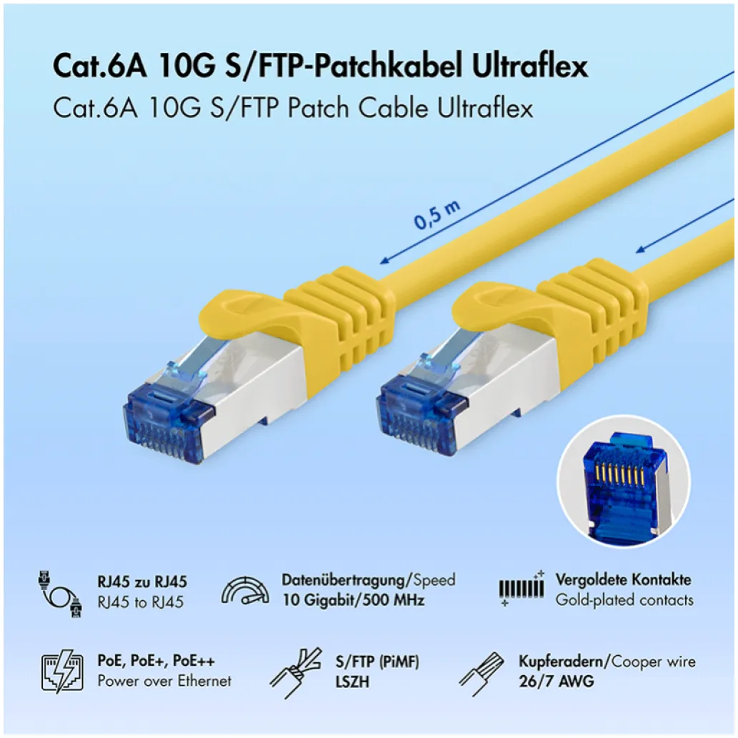 KABEL PATCH SFTP Cat 6A 1,00m RJ45 10Gbit LogiLink Ultraflex rumen (C6A037S)