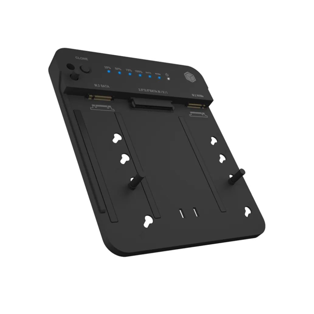 Čitalec diskov USB-C =>2x M.2 NVMe & SATA 2,5”/3,5” SSD/HDD Icybox