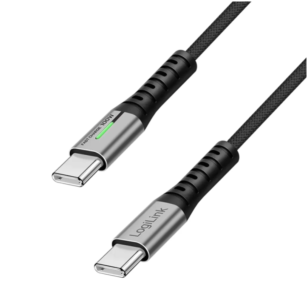 Kabel USB-C (m) => USB-C (m) 3.2 Gen2x2 najlon ovoj 1,5m 240W 5A/48V 20Gbps 4K LED črn LogiLink (CU0443)