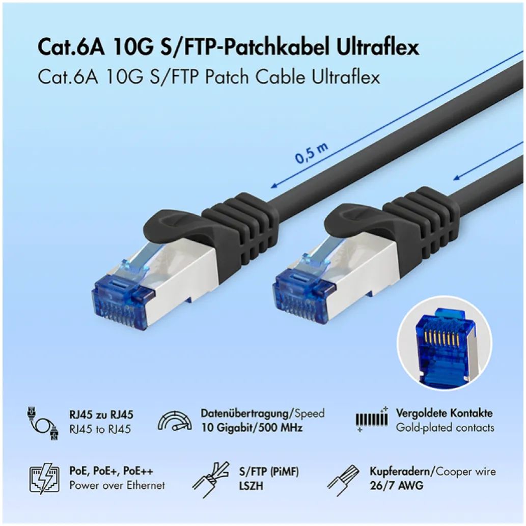 KABEL PATCH SFTP Cat 6A 1,00m RJ45 10Gbit LogiLink Ultraflex črn (C6A033S)