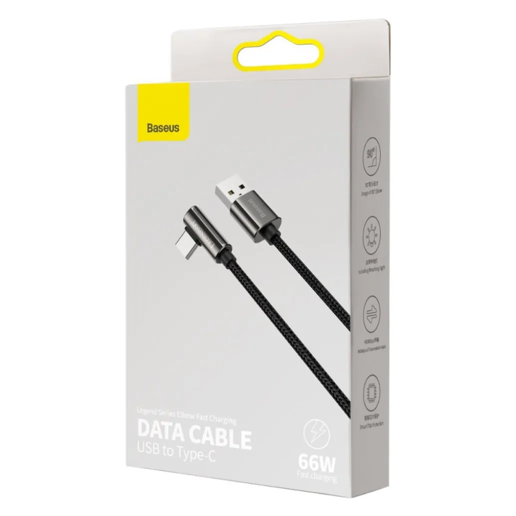 Kabel USB-C => USB-A 2.0 tekstil ovoj kotni Legend Series 2,00m 66W Baseus črn (CATCS-C01)